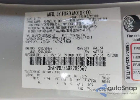 2008 Ford Fusion Se z USA, uszkodzony, nr VIN 3FAHP07Z68R202569